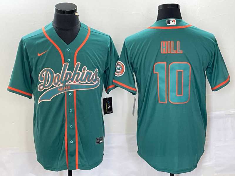 Mens Miami Dolphins #10 Tyreek Hill Aqua Cool Base Stitched Baseball Jersey->miami dolphins->NFL Jersey